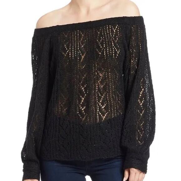 Free People Lights Will Shine Black Pullover Macrame Acrylic Wool Sweater M - Picture 4 of 9